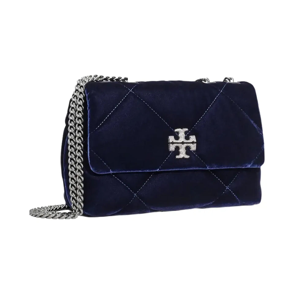 Tory Burch Small Kira Diamond Quilt Velvet Pav Shoulder Bag PERFECT NAVY