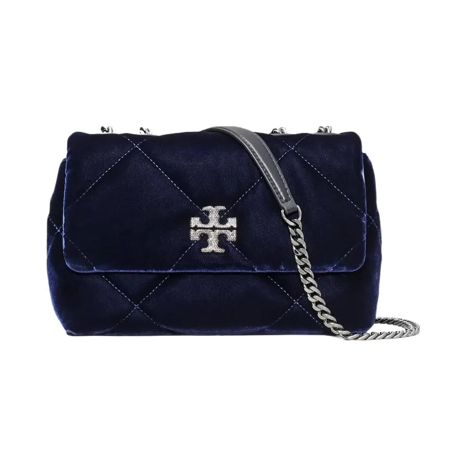 Tory Burch Small Kira Diamond Quilt Velvet Pav Shoulder Bag PERFECT NAVY