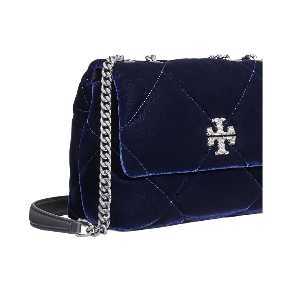 Tory Burch Small Kira Diamond Quilt Velvet Pav Shoulder Bag PERFECT NAVY