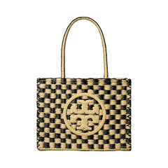 Tory Burch Small Ella Hand-Crocheted Checkered Tote Black / Natural
