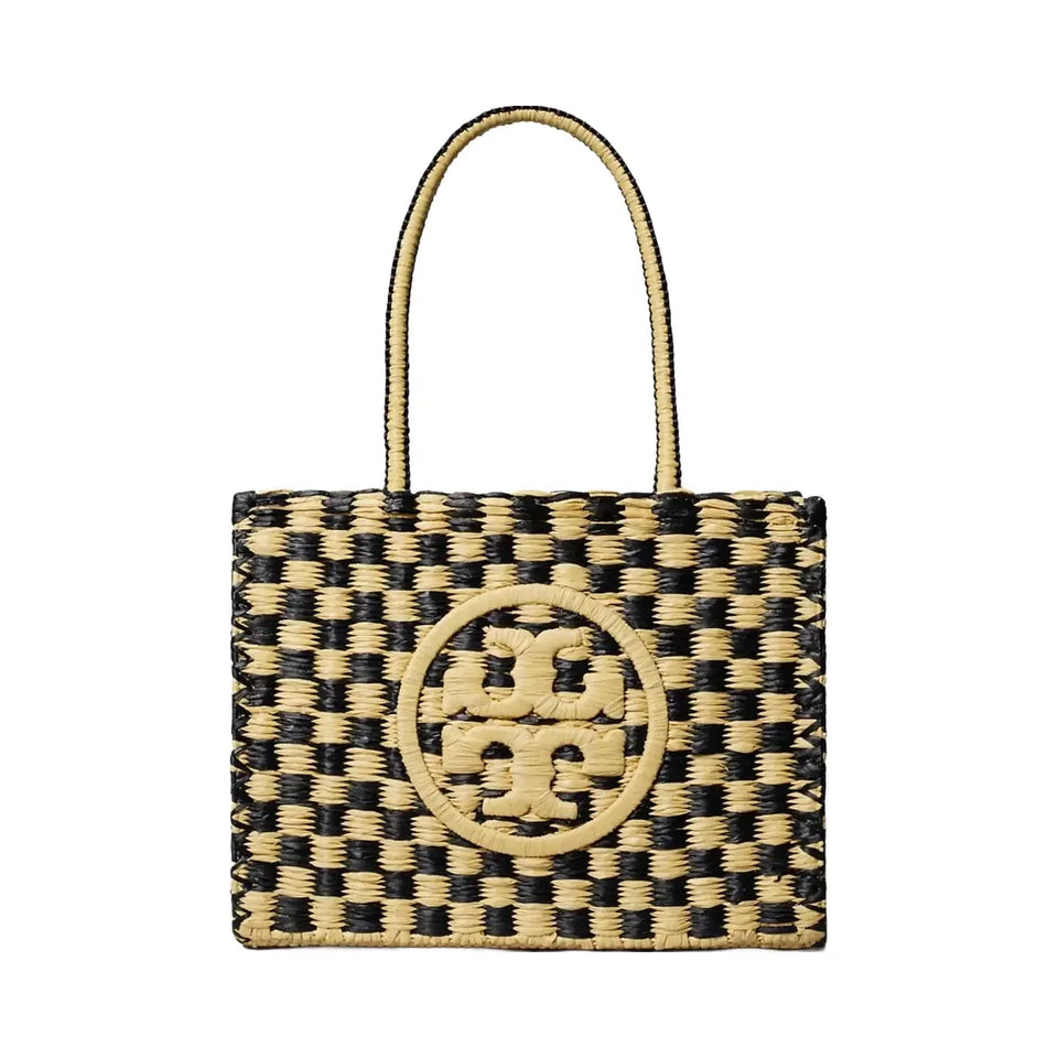 Tory Burch Small Ella Hand-Crocheted Checkered Tote Black / Natural
