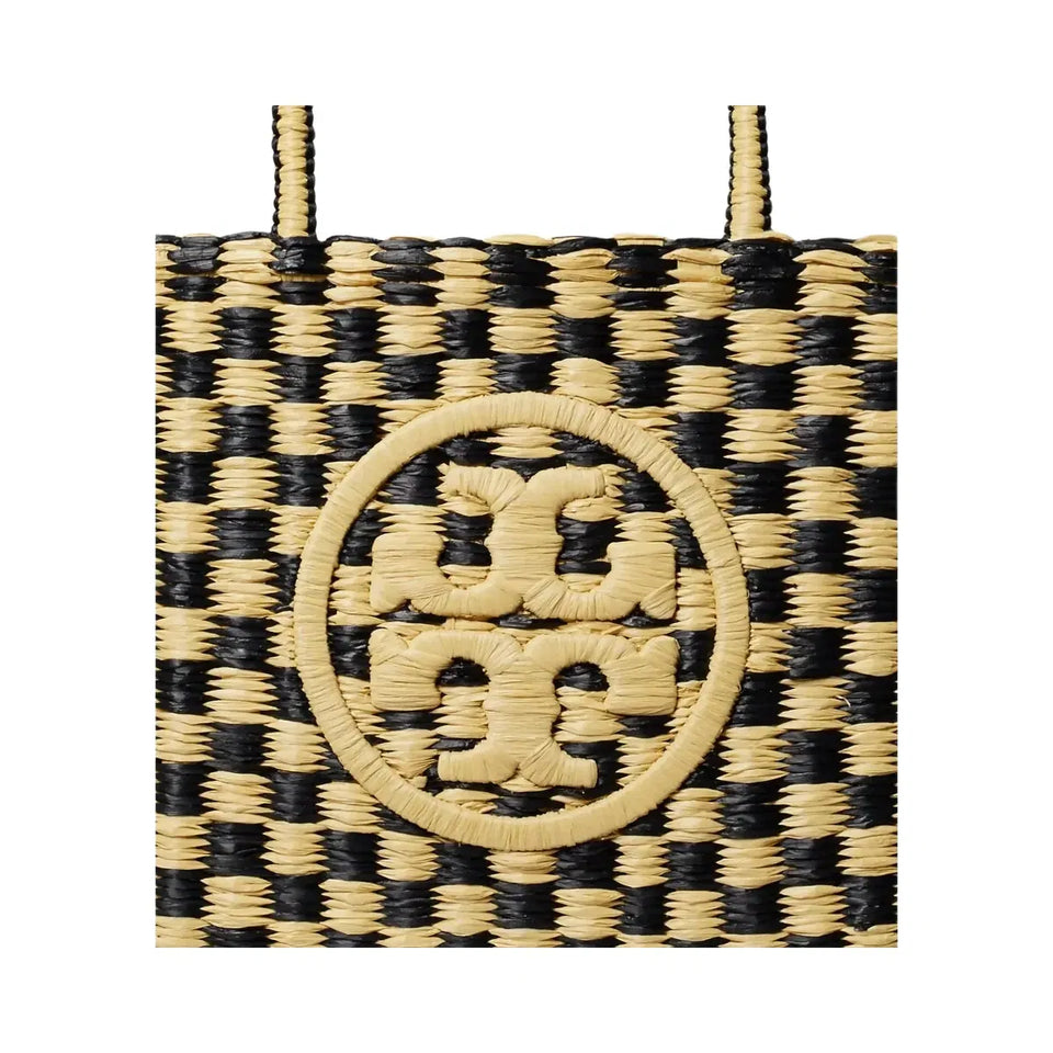 Tory Burch Small Ella Hand-Crocheted Checkered Tote Black / Natural
