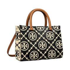 Tory Burch T Monogram Contrast Embossed Top-Handle Tote Black/White