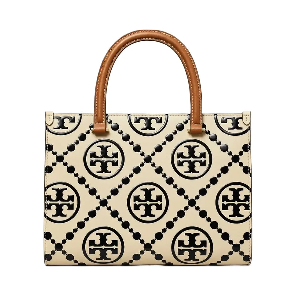 Tory Burch T Monogram Contrast Embossed Top-Handle Tote Black/White
