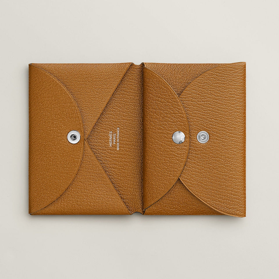 Hermes Calvi Duo Compact Card Holder Jaune Citron