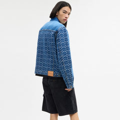 Coach Signature Trucker Jacket In Organic Cotton Blue Signature