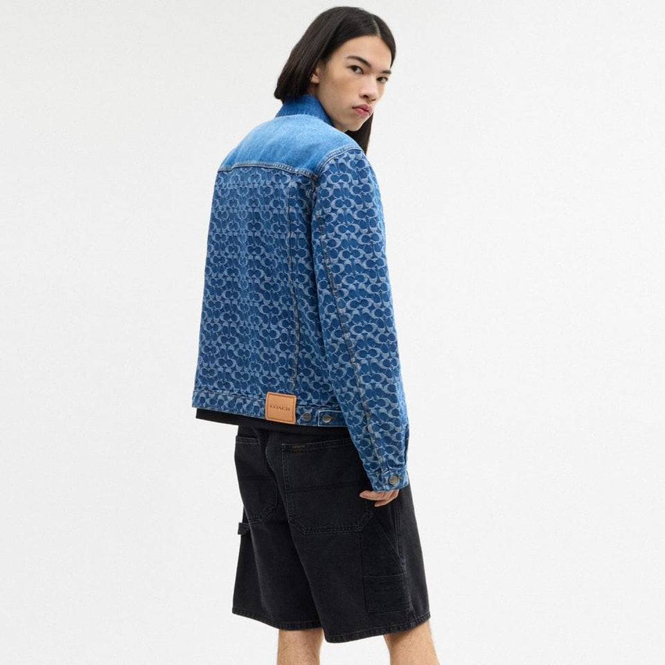 Coach Signature Trucker Jacket In Organic Cotton Blue Signature
