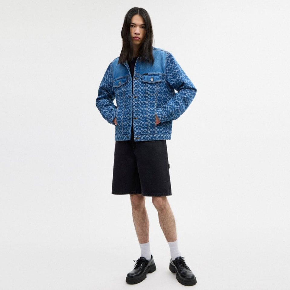 Coach Signature Trucker Jacket In Organic Cotton Blue Signature