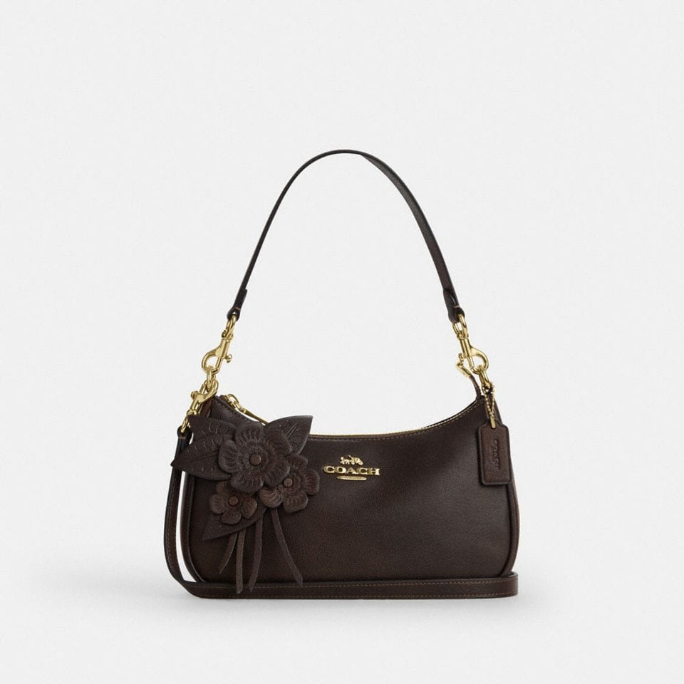 Coach Teri Shoulder Bag With Floral Applique Gold Maple