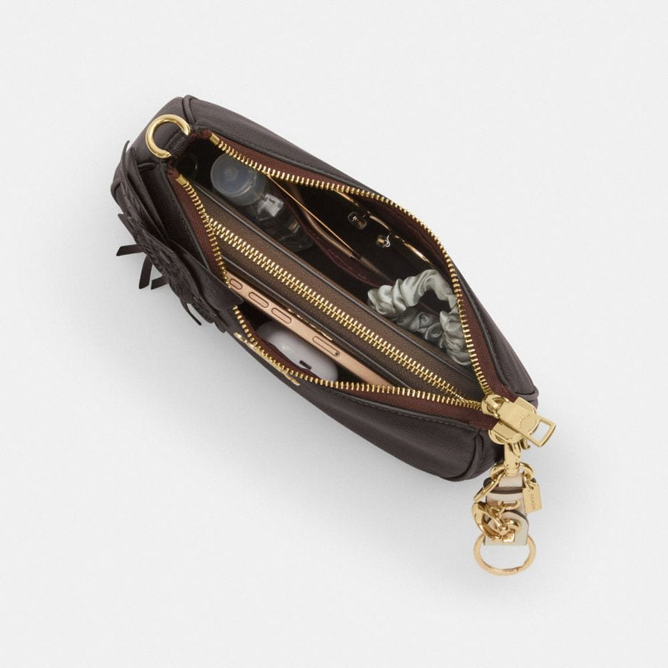Coach Teri Shoulder Bag With Floral Applique Gold Maple