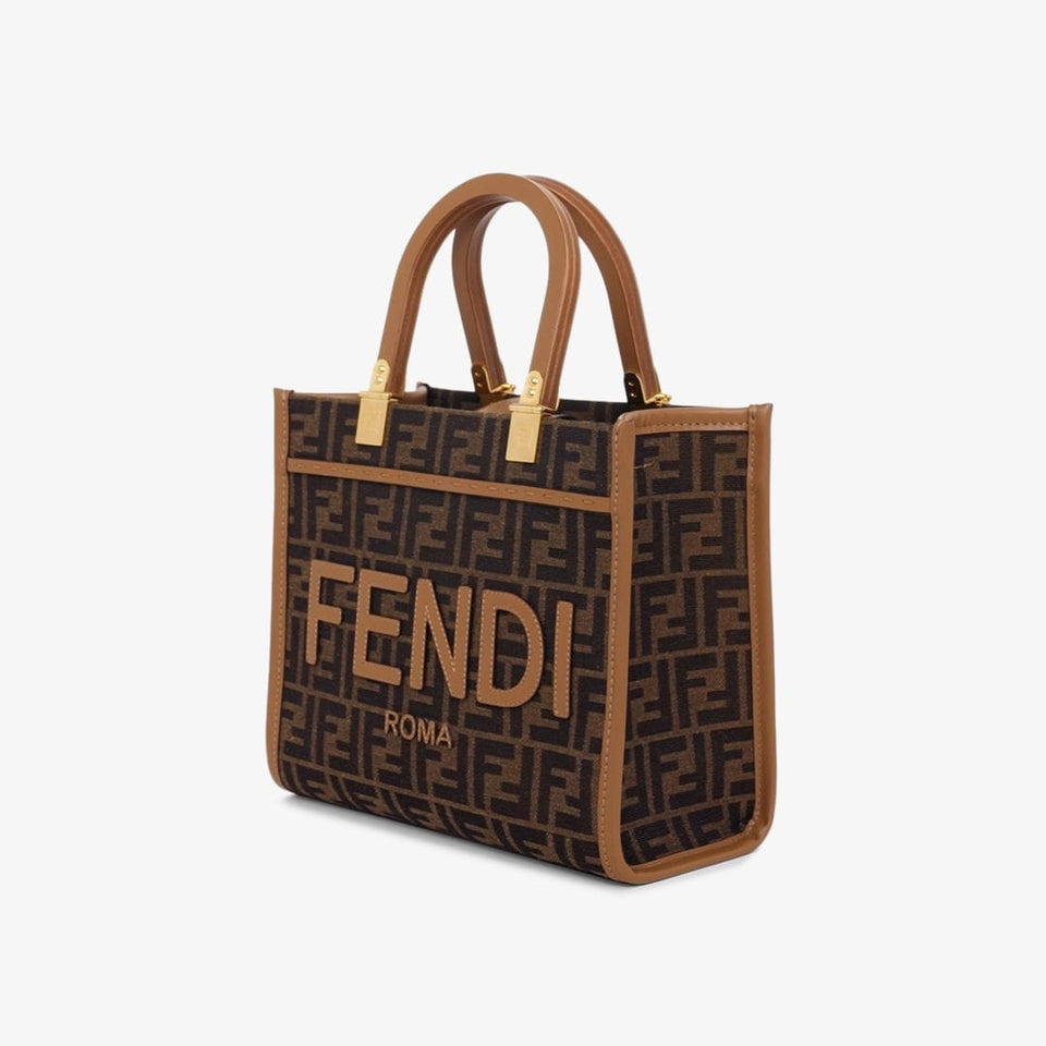 Fendi Sunshine Small Brown FF jacquard fabric bag