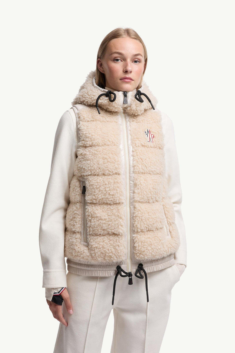 Moncler Teddy Hooded Insulated Vest Light Beige Light Beige