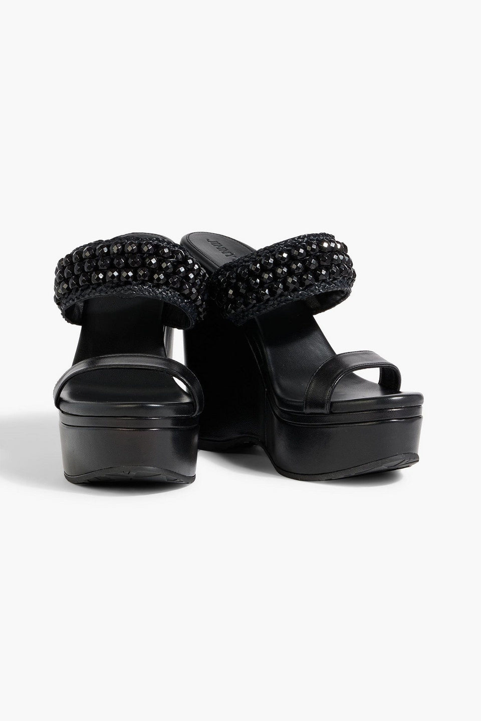 Jimmy Choo Amoure 130 Bead-Embellished Raffia And Leather Wedge Sandals Black Women's