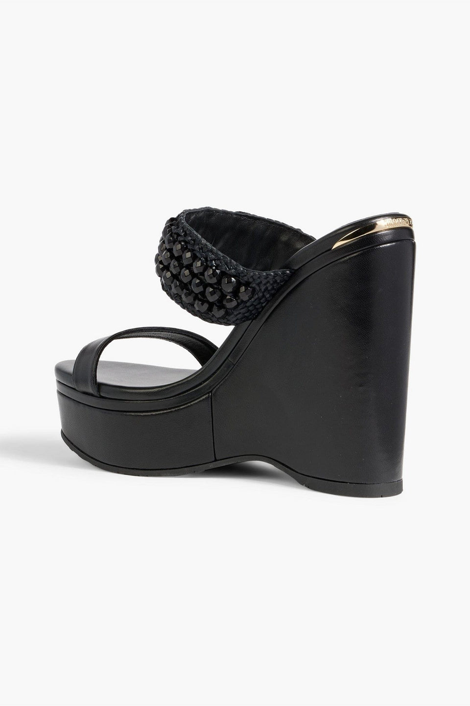 Jimmy Choo Amoure 130 Bead-Embellished Raffia And Leather Wedge Sandals Black Women's