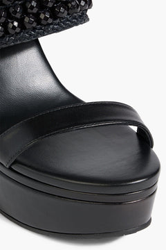 Jimmy Choo Amoure 130 Bead-Embellished Raffia And Leather Wedge Sandals Black Women's