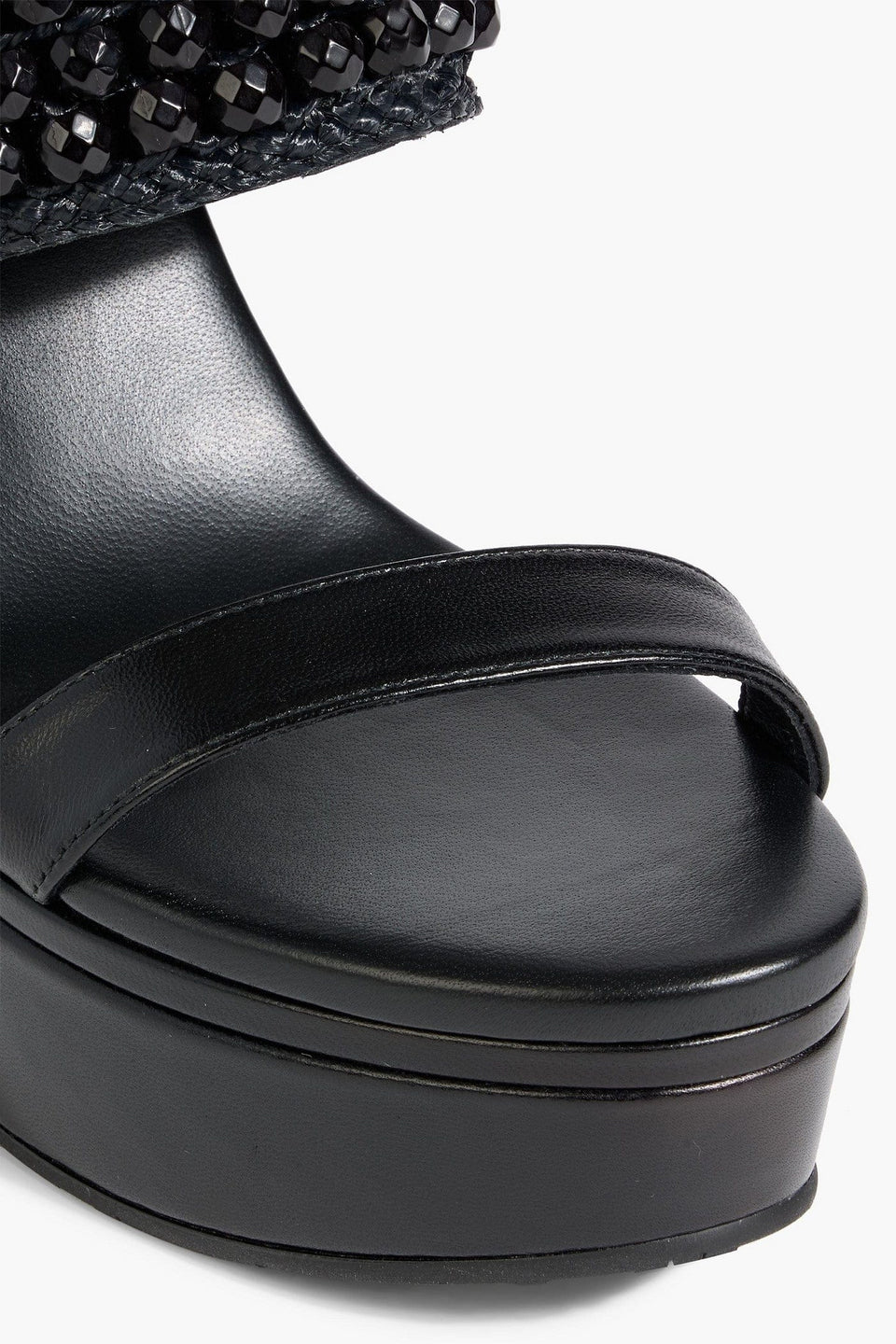 Jimmy Choo Amoure 130 Bead-Embellished Raffia And Leather Wedge Sandals Black Women's