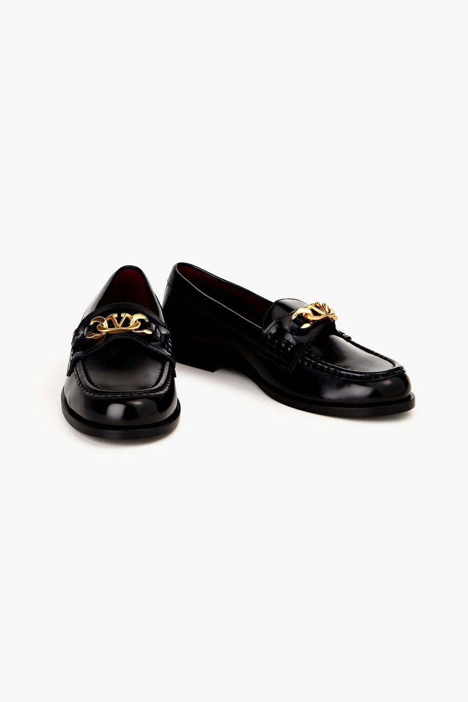 Valentino Garavani Vlogo Chain Leather Loafers Black Women's