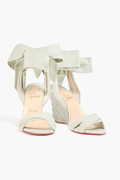 Christian Louboutin Melides Du Dsert 85 Cotton-Canvas Espadrille Wedge Sandals Light Gray Women's