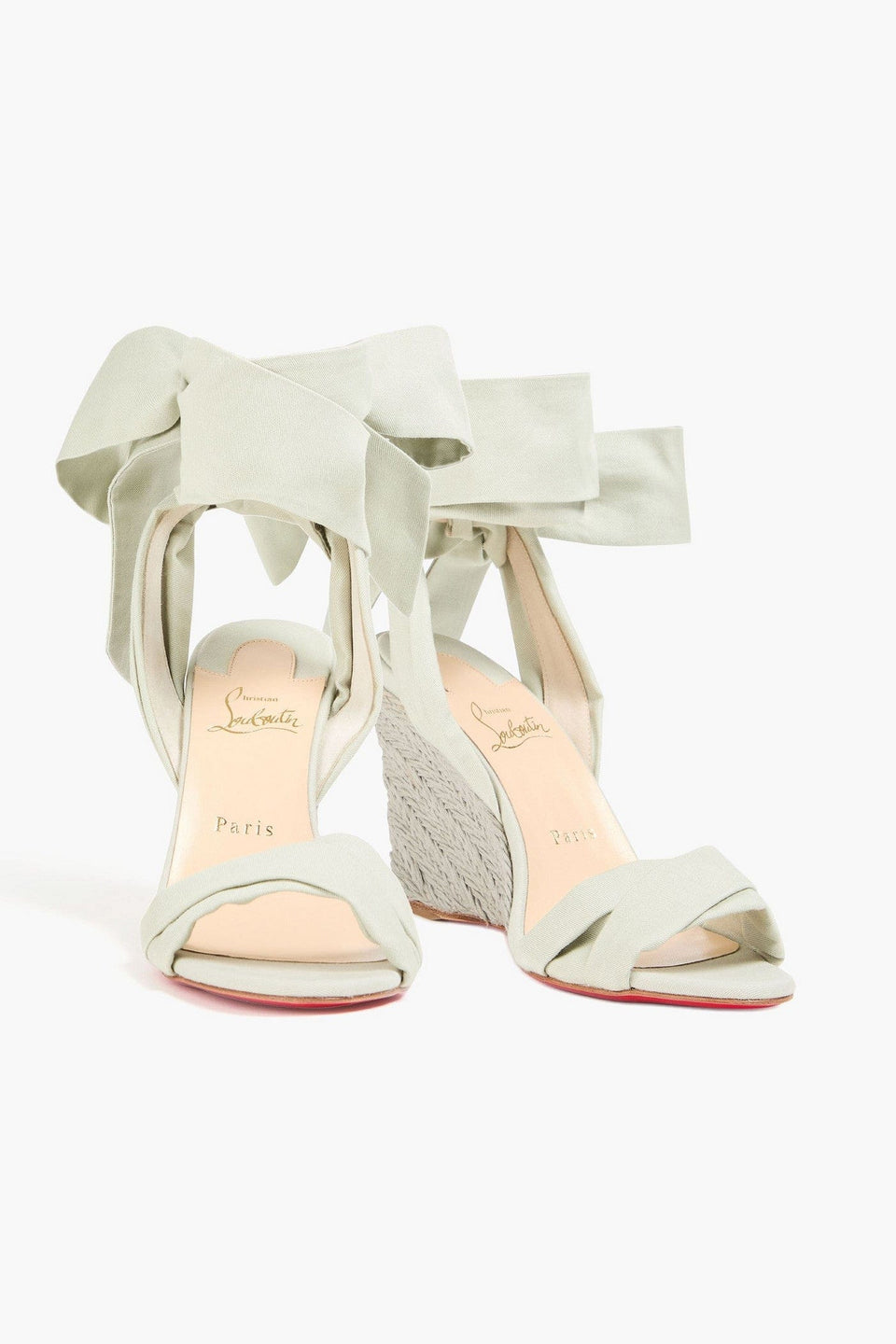 Christian Louboutin Melides Du Dsert 85 Cotton-Canvas Espadrille Wedge Sandals Light Gray Women's