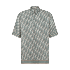 Dior Organic Silk Twill Oblique Short Sleeve Shirt Beige
