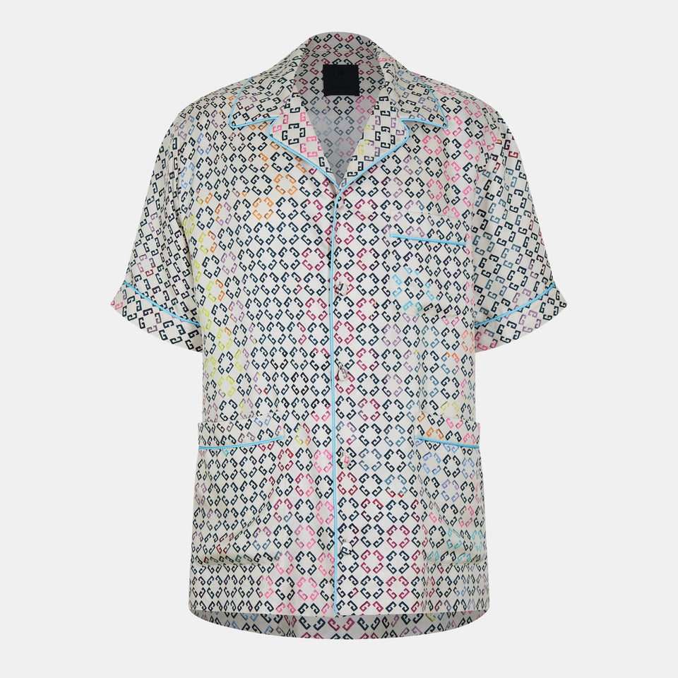 GIV Mono Silk Short-Sleeve Patterned Shirt
