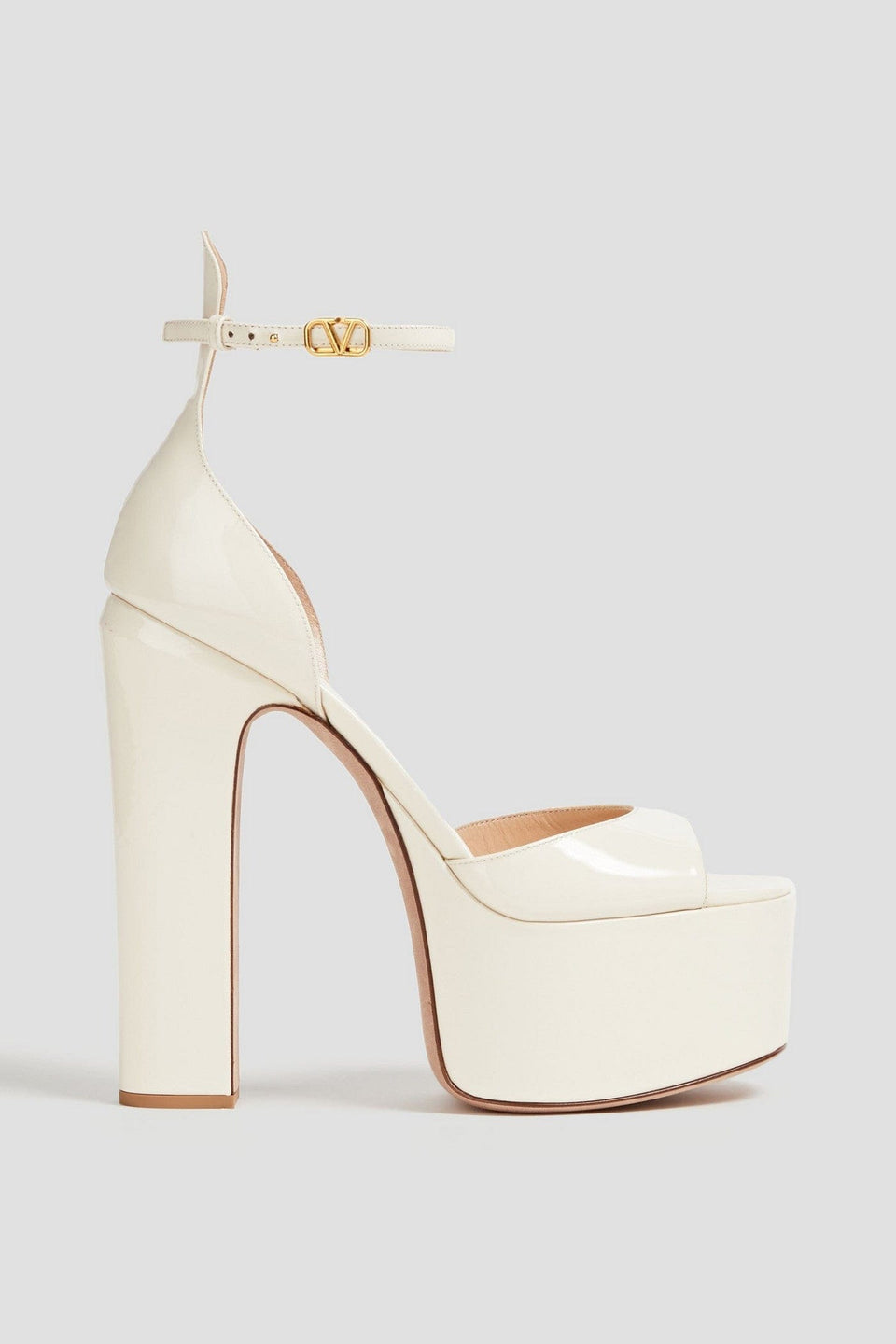 Valentino Garavani Tan-Go Patent-Leather Platform Sandals Ivory Women's