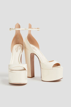 Valentino Garavani Tan-Go Patent-Leather Platform Sandals Ivory Women's