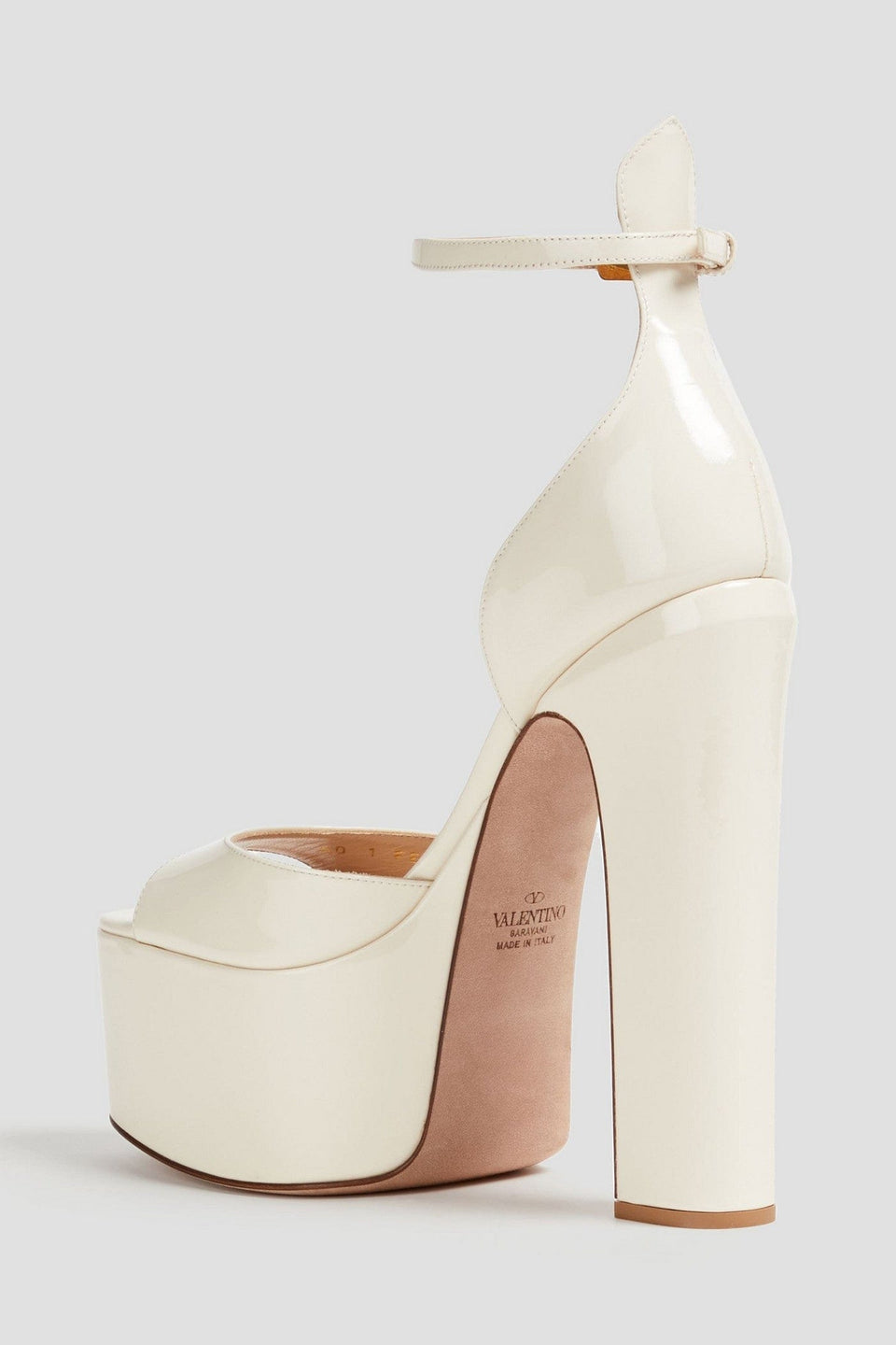 Valentino Garavani Tan-Go Patent-Leather Platform Sandals Ivory Women's