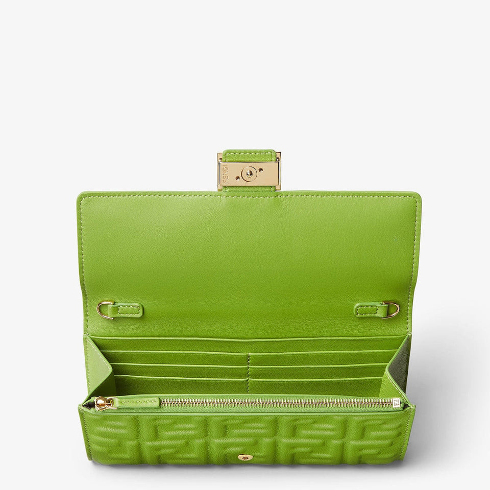 Baguette Continental With Chain Forest green nappa leather wallet with FF motif