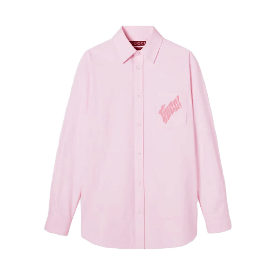 Gucci Embroidered Oxford Cotton Shirt Light Pink