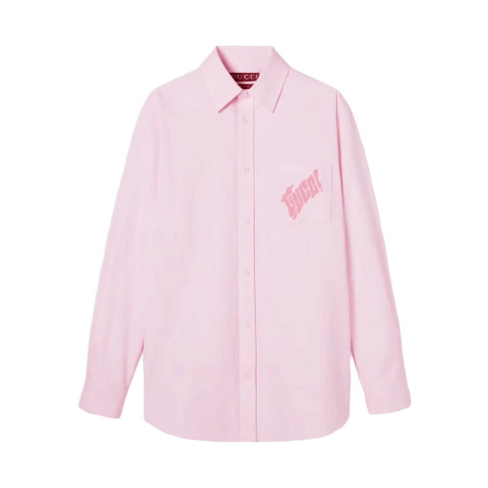 Gucci Embroidered Oxford Cotton Shirt Light Pink