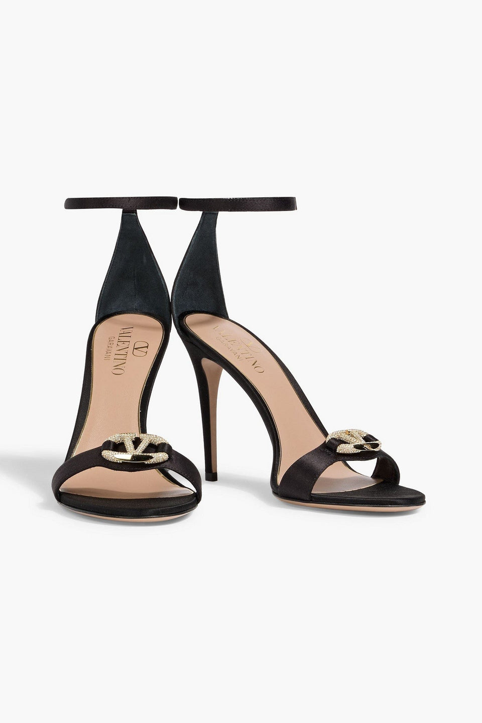 Valentino Garavani Vlogo Satin Sandals Black Women's