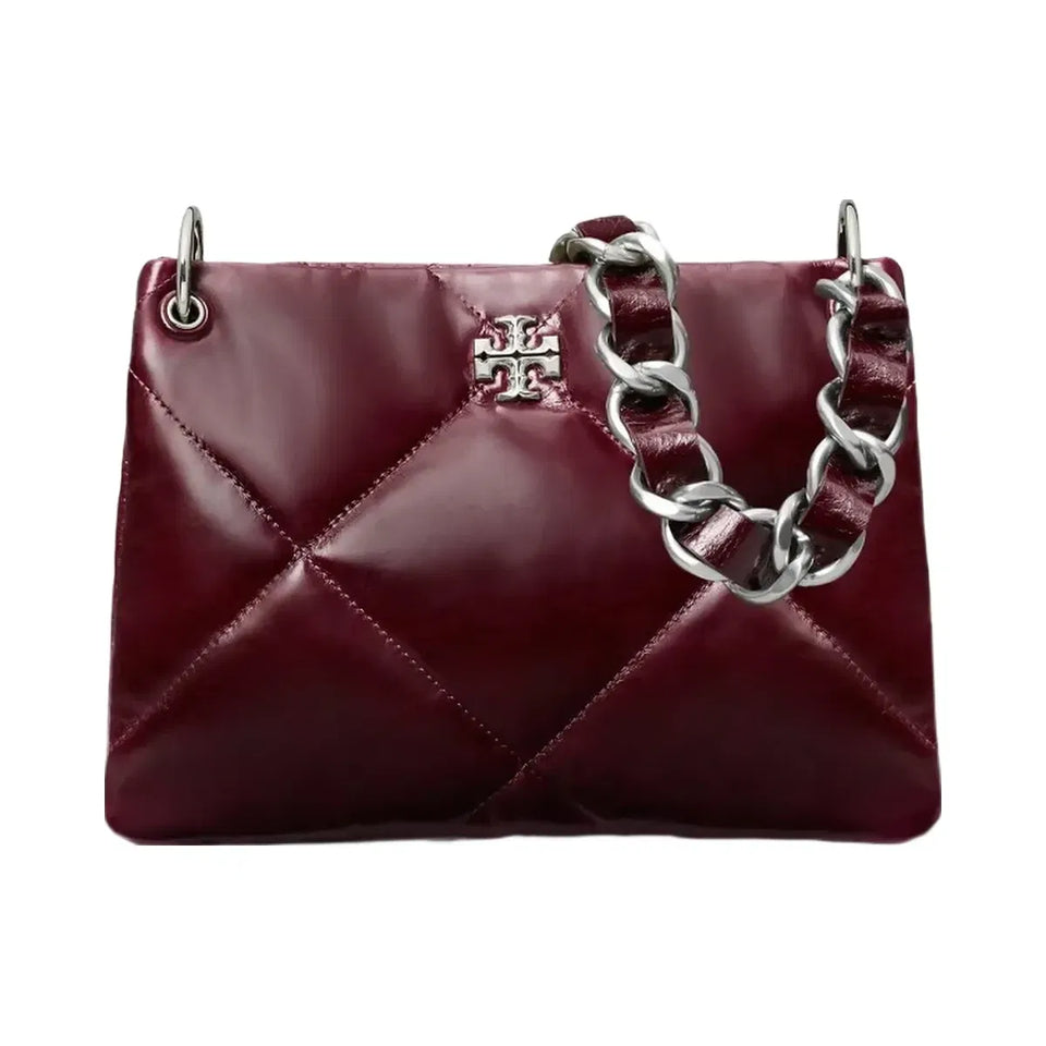 Tory Burch Small Kira Diamond Quilt Distressed Shoulder Bag Dark Carmine