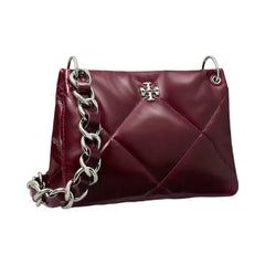 Tory Burch Small Kira Diamond Quilt Distressed Shoulder Bag Dark Carmine