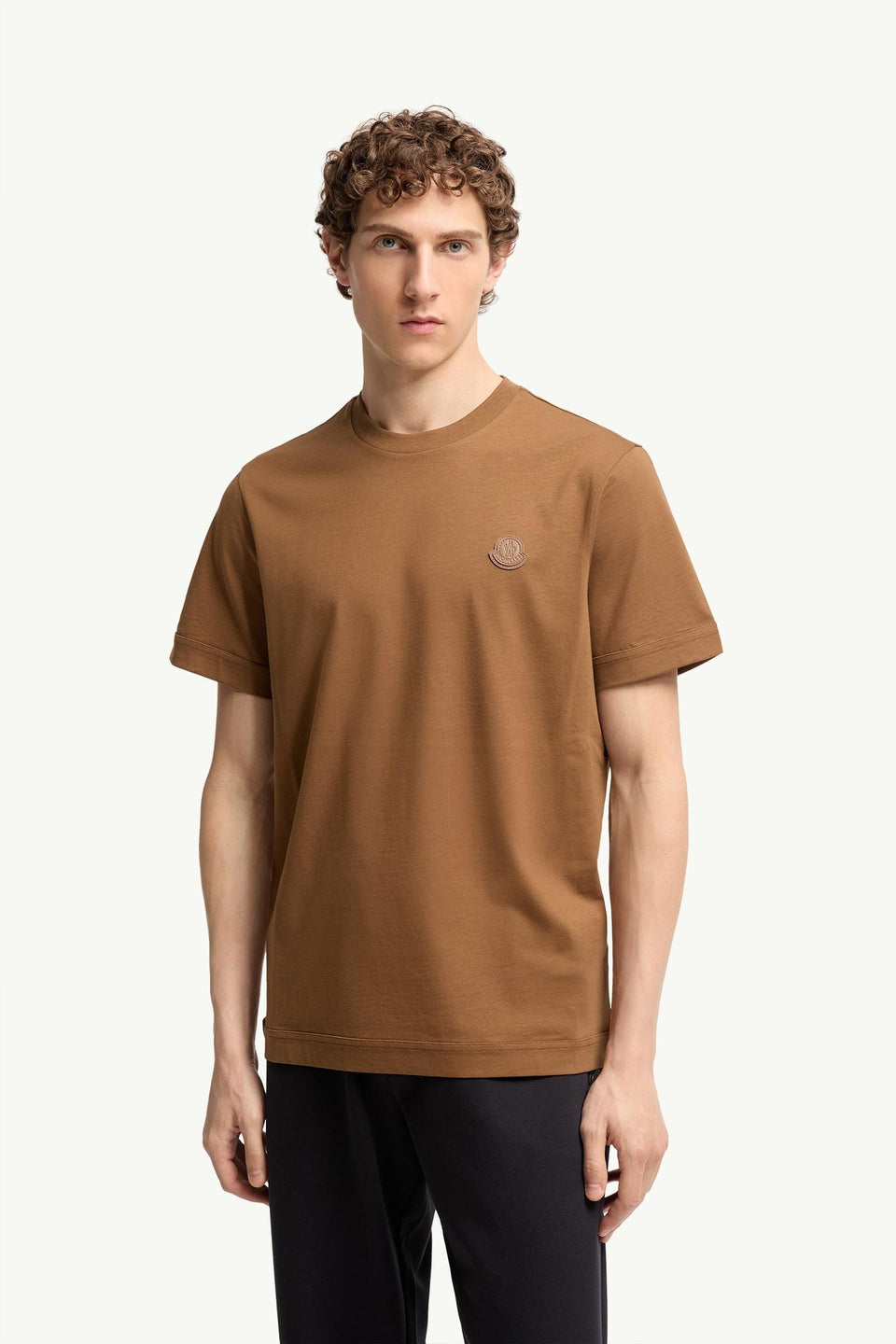 Moncler Double Leather Logo Cotton T-Shirt Brown Brown