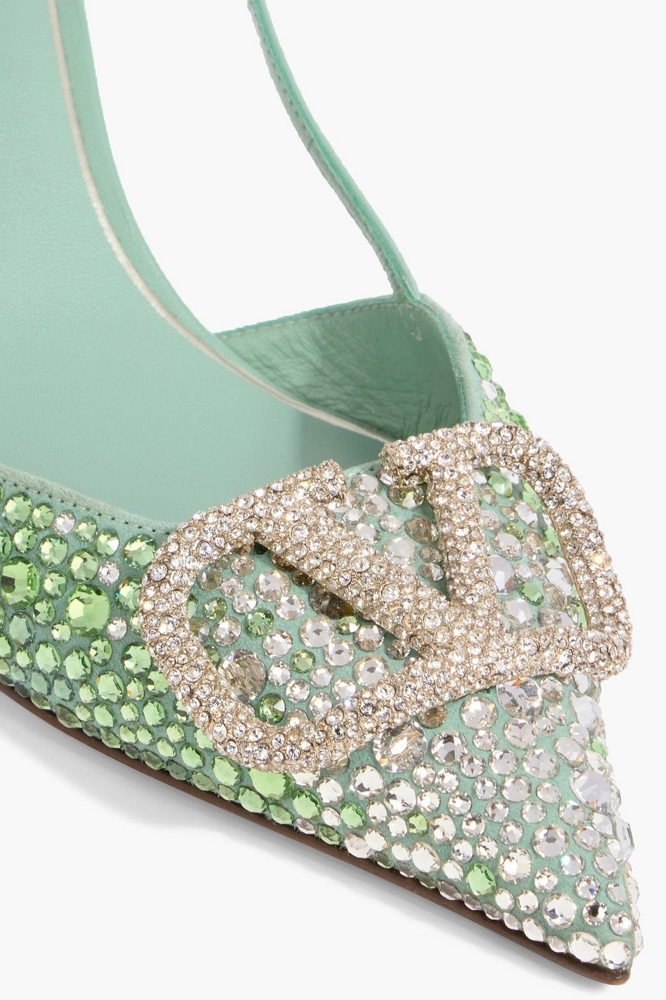 Valentino Garavani Vlogo Crystal-Embellished Leather And Suede Slingback Pumps Mint Women's