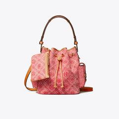 Tory Burch T Monogram Denim Bucket Bag Brilliant Red