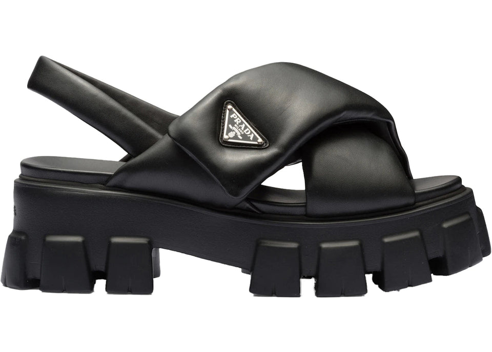 Prada Monolith Padded 55Mm Sandals Black Nappa Leather