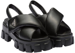 Prada Monolith Padded 55Mm Sandals Black Nappa Leather