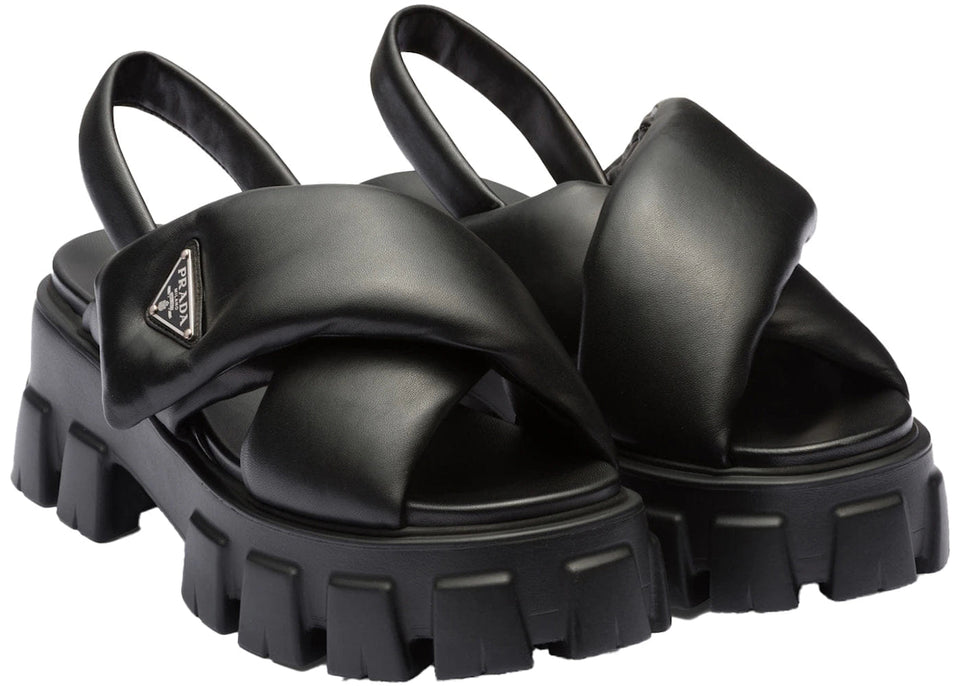 Prada Monolith Padded 55Mm Sandals Black Nappa Leather