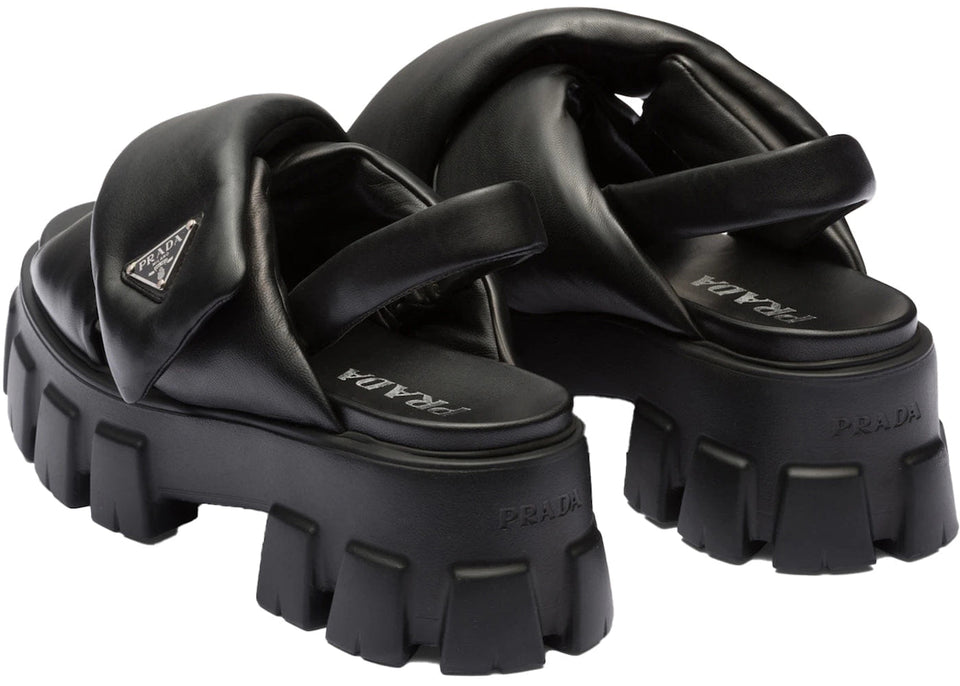 Prada Monolith Padded 55Mm Sandals Black Nappa Leather