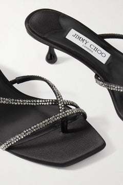Jimmy Choo Etana 50 Crystal-Embellished Satin Mules Black Women's