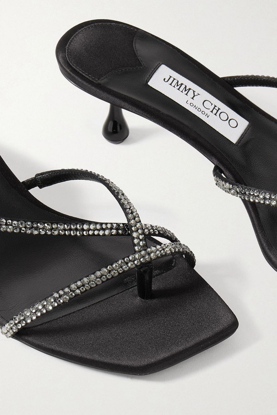 Jimmy Choo Etana 50 Crystal-Embellished Satin Mules Black Women's