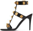 Valentino Garavani Black Calfskin Roman Stud 100 Heeled Sandals