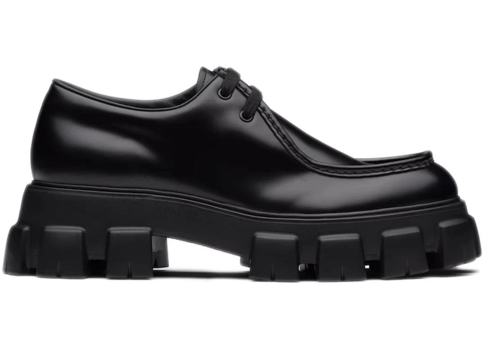 Prada Monolith Lace-Up Shoe Black Brushed Leather