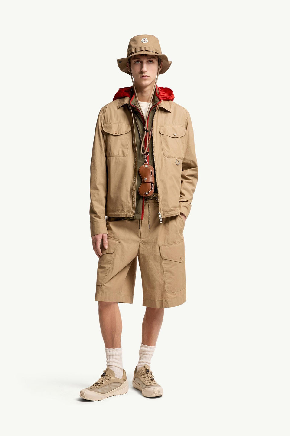 Moncler Cotton Poplin Long Sleeve Zip-Up Shirt Jacket Beige Beige