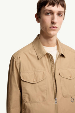 Moncler Cotton Poplin Long Sleeve Zip-Up Shirt Jacket Beige Beige