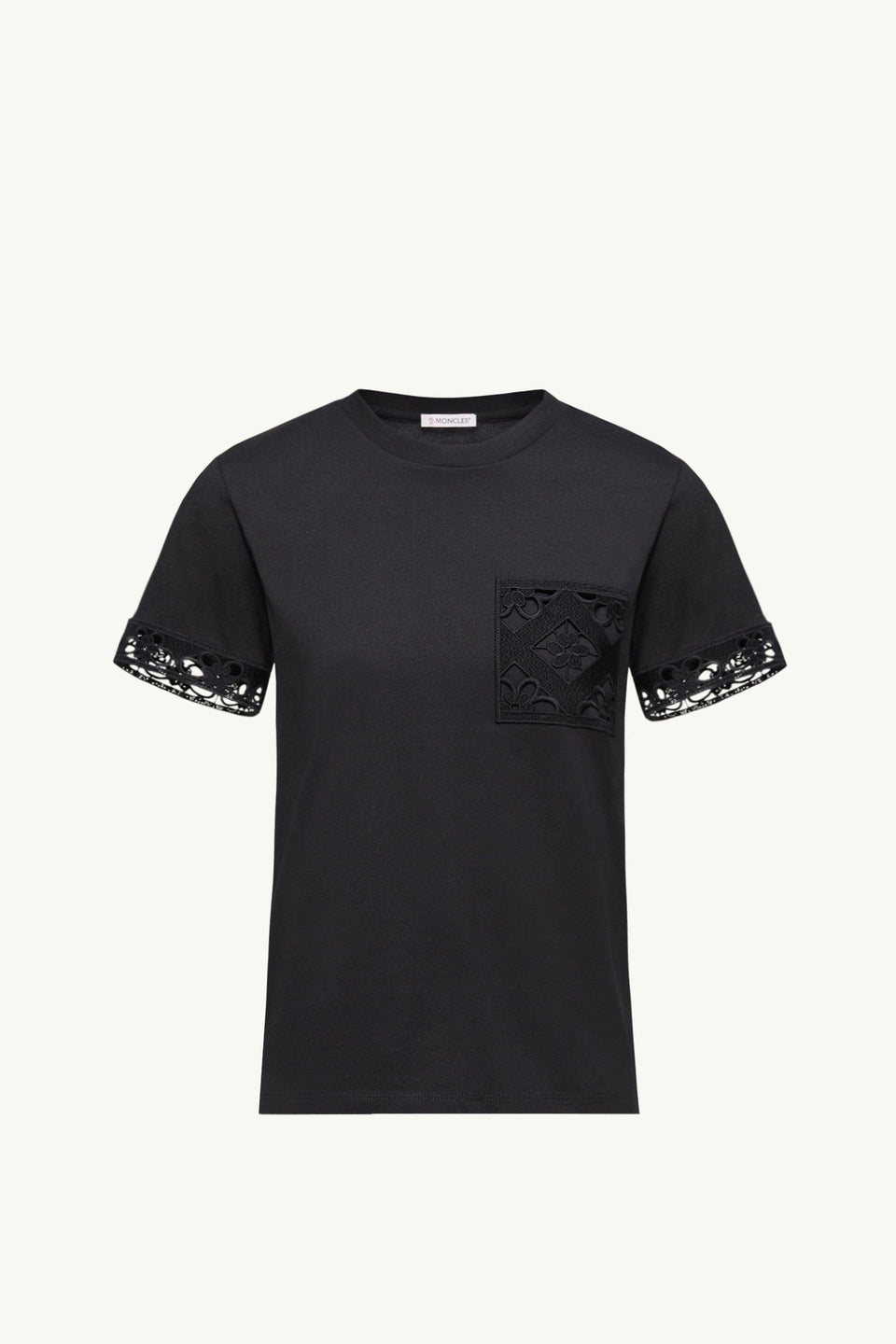 Moncler Macramé-Trimmed Cotton T-Shirt Black Black