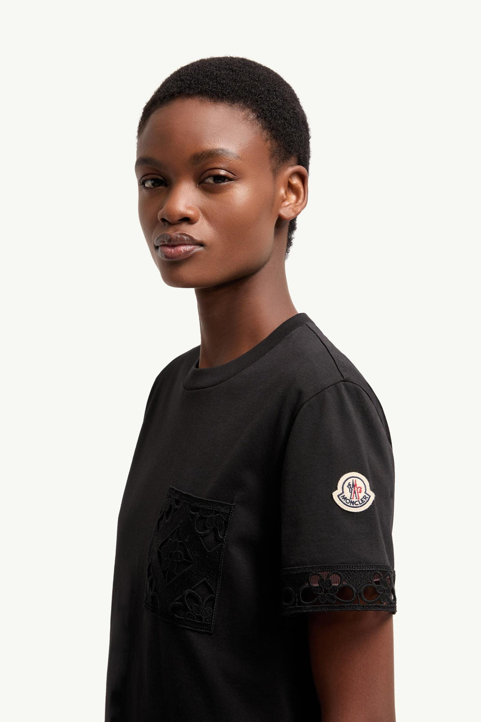 Moncler Macramé-Trimmed Cotton T-Shirt Black Black