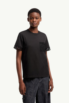 Moncler Macramé-Trimmed Cotton T-Shirt Black Black